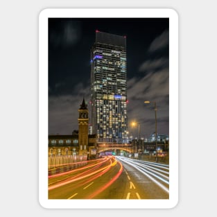 Beetham Tower Manchester at Night with Light Trails Sticker